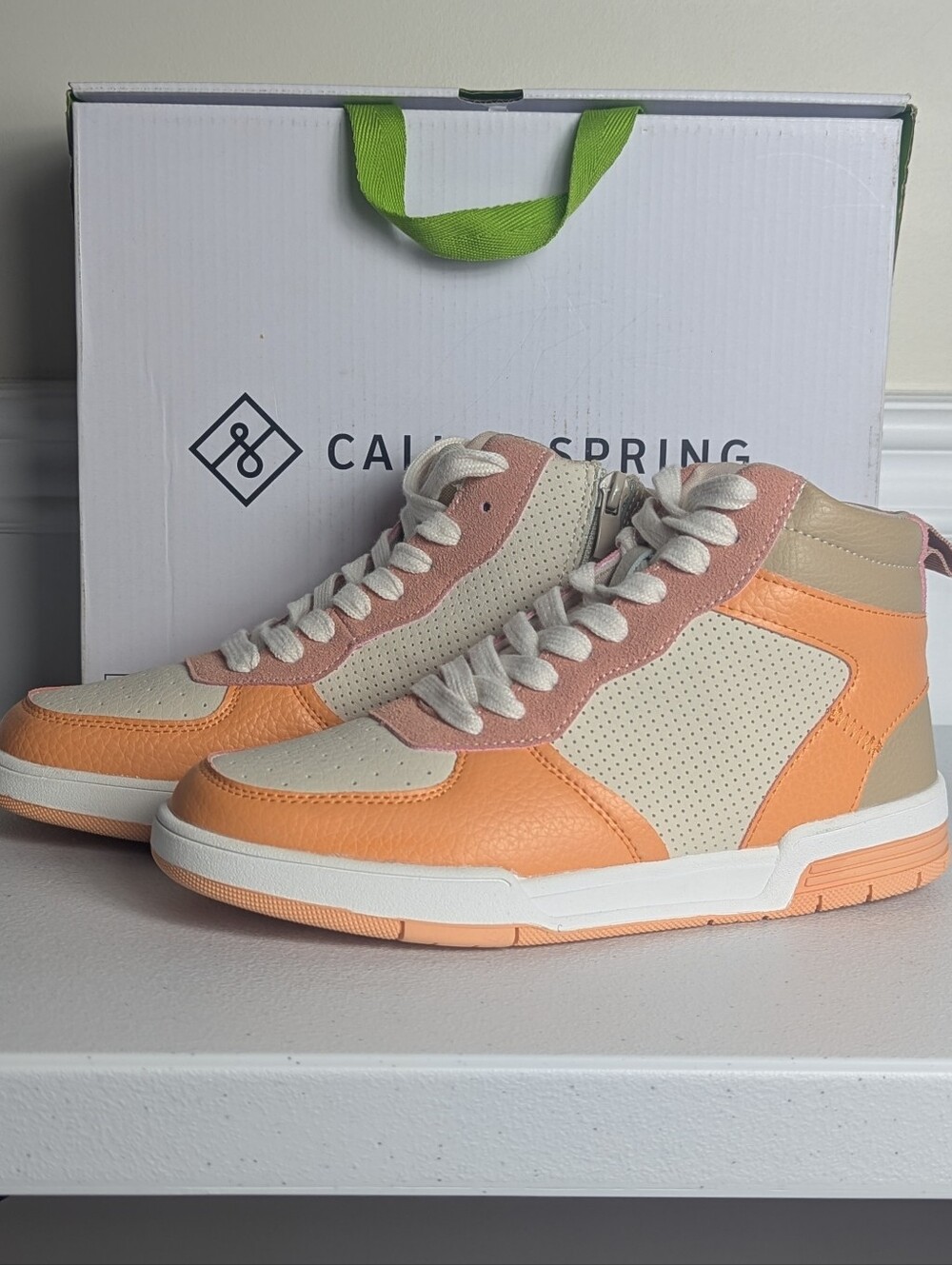 Call It Spring Shadow High Top Sneaker Orange Pink Vegan Size 6
